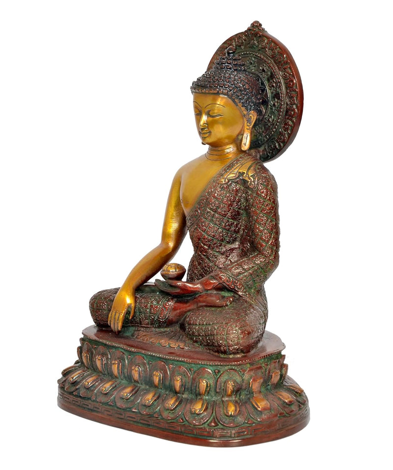 Brass Dhyan Mudra Buddha Statue Handcrafted Spiritual Decor for Home and Office Decor Meditating Buddha Idol (Height 11 Inch)