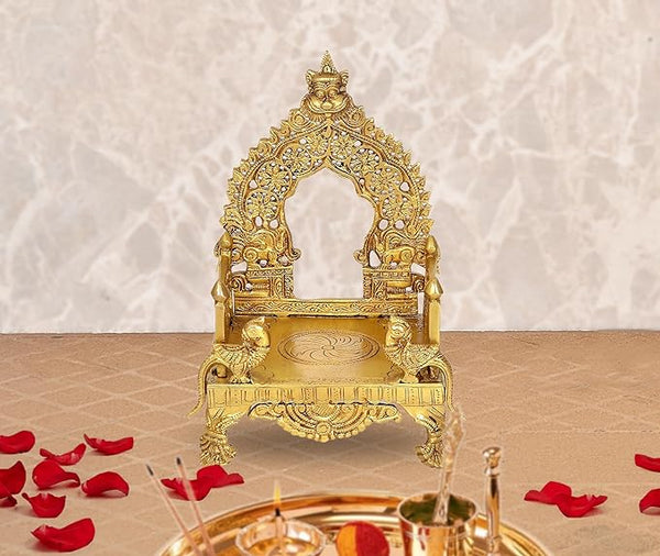 Brass Bhagwan Palki Chowki Mandir for Temple Diwali Home Decor | Height : 8 Inches Mandir Setting