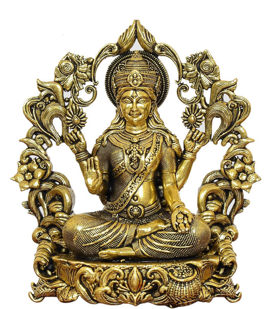 Bronze Lakshmi Maa Idol with Floral Arch Golden (Height 4 Inch)