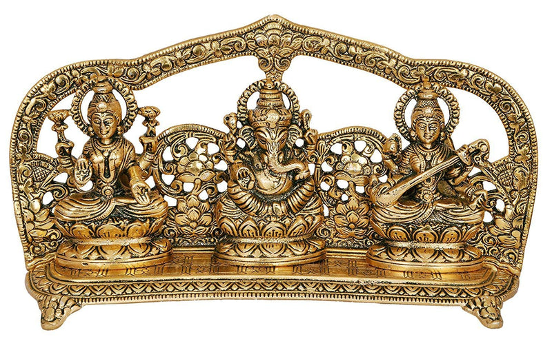Metal Ganesha Lakshmi and Saraswati Sculpture (Height 5.5 Inches)