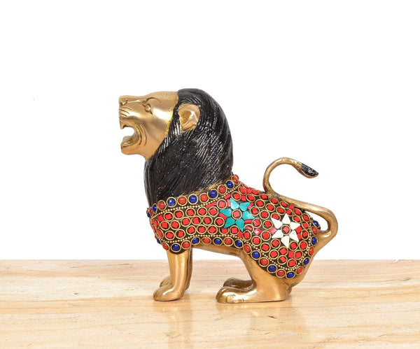 Brass Lion Sculpture (Height 6 Inch) Study Setting