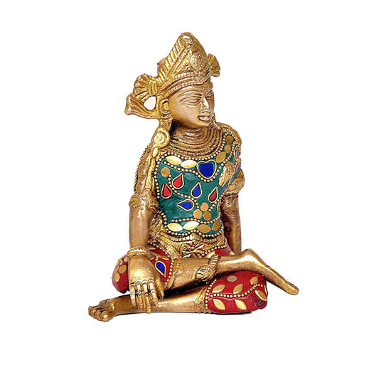 Sitting God Indra Dev Brass Idol (Height : 5.75 inches)