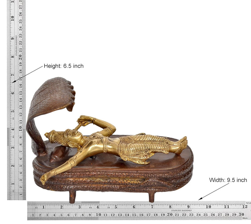 Brass Bhagawan Vishnu in Yoga Nidra for Home Temple Pooja Mandir Decor (Height : 6.5 inch)