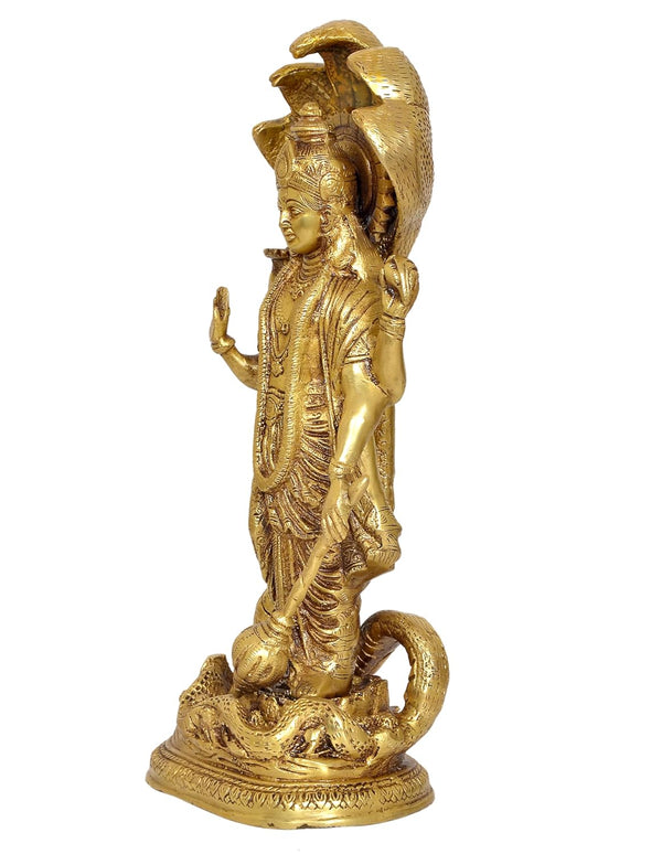 Brass Vishnu Standing Idol with Sheshanaag Vishnu Statue,for Home Decor and Pooja Mandir Temple (Height 17 Inch) Study Setting