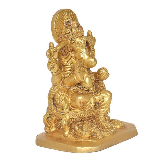 Brass Lord Ganesha Idol Ganesh Statue Decorative Sculpture for Home Decor Office Mandir Pooja Showpiece (Height 6 Inch) (Golden) Study Setting
