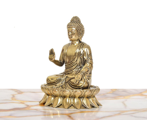 Superfine Brass Abhaya Mudra Buddha Idol (Height: 4.5 Inches) Study Setting