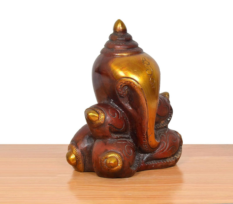 Brass Conch Shaped Ganapati Sculpture (Height 7 Inch)