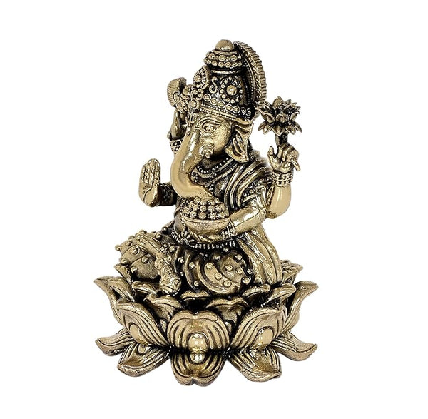 Fine Brass Lord Ganesha Ganpati Idol Vinayak Religious Statue Murti (Height: 4 Inch) Study Setting