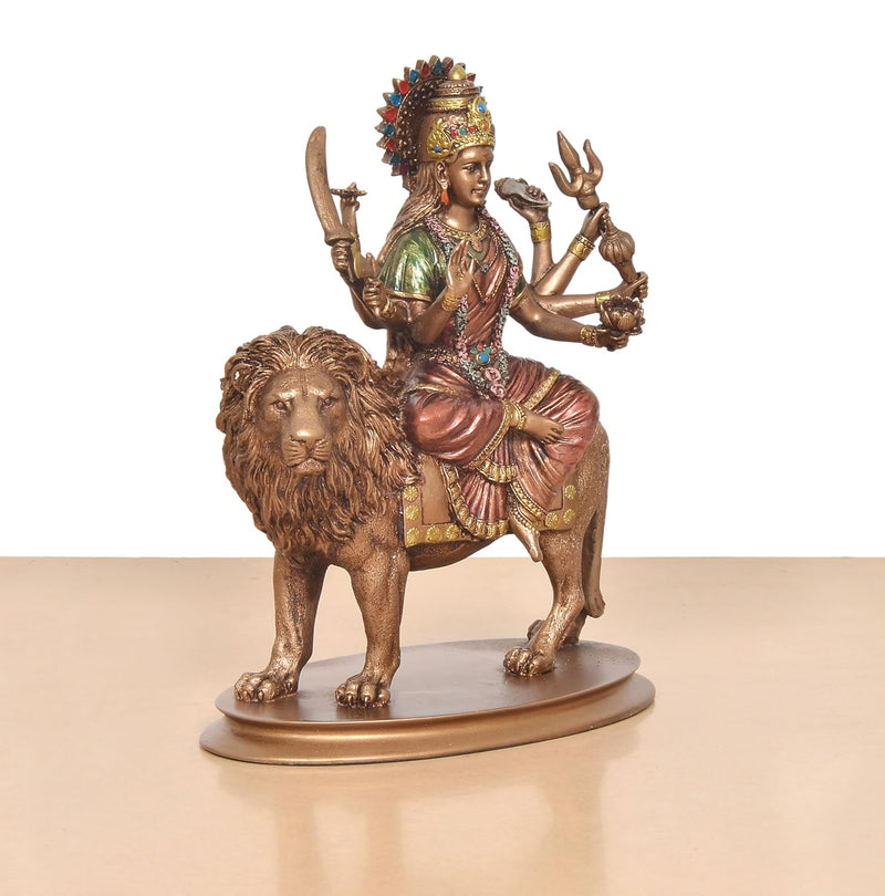 Resin Durga Maa with Lion Idol (Height: 10 Inch)