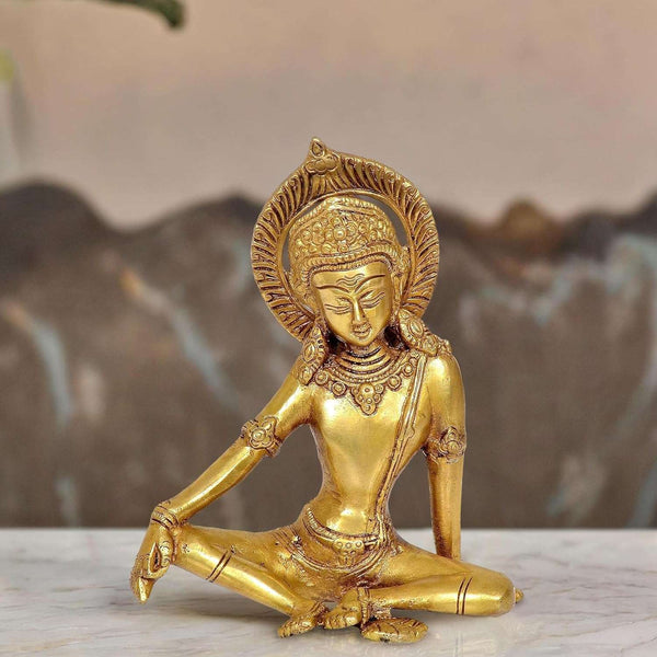 Sitting God Indra Dev Brass Statue Height : 7.5 inches Mandir Setting