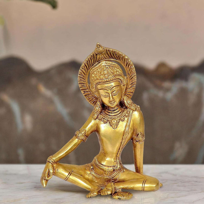 Sitting God Indra Dev Brass Statue Height : 7.5 inches