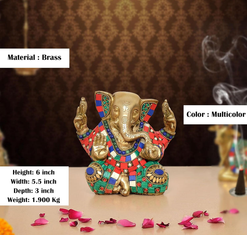 Brass Ganesha Sculpture – Spiritual Showpiece (Height 6 Inch)