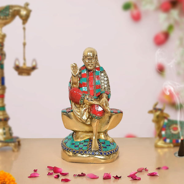 Brass Shirdi Sai Baba Statue (Height: 8.5 Inch) Mandir Setting