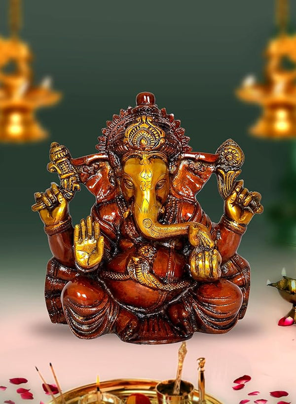 Ganesha Ganpati Statue Idol Murti On Lotus for Home Decor Height : 9 inch Mandir Setting