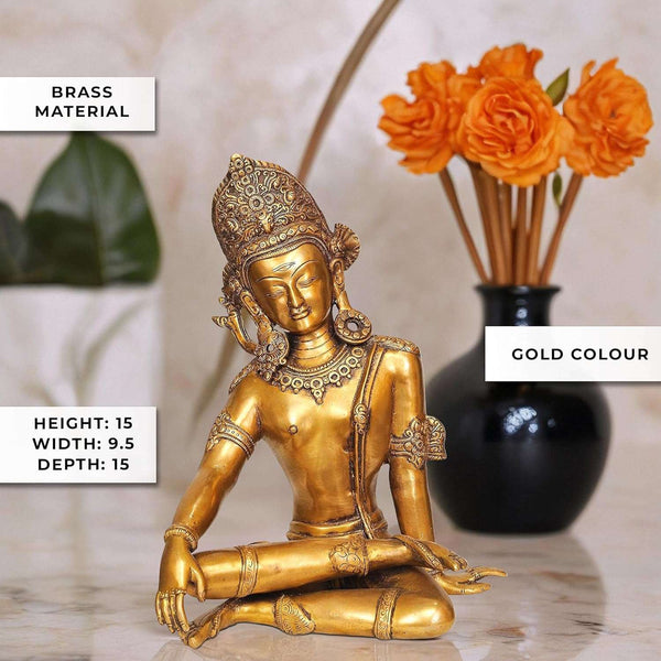 Brass Seated Dev Indra Statue Idol Height : 14.5 Inches Study Setting