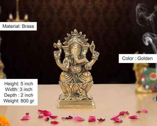 Brass Handcrafted Ganpati Bappa Murti (Height: 5 Inch)