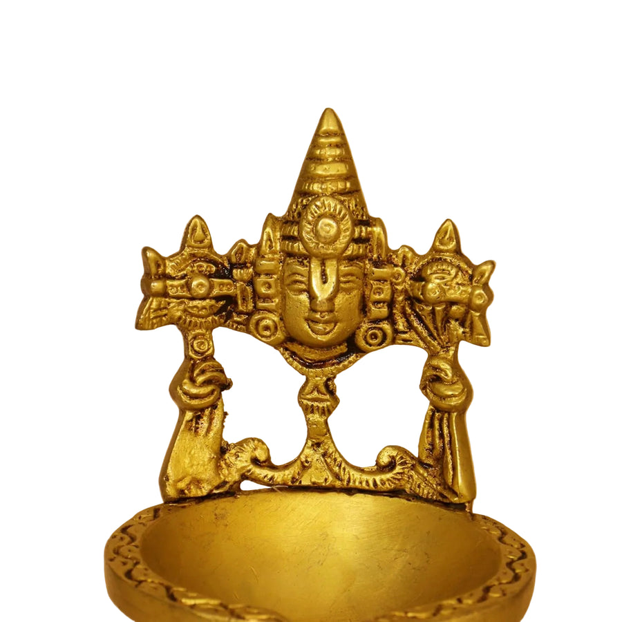 Brass Tirupati Balaji Oil Lamp | Traditional Pooja Diya & Aarti Deepam | Home Temple Decor (Height: 5.5 Inches) Craft Detail