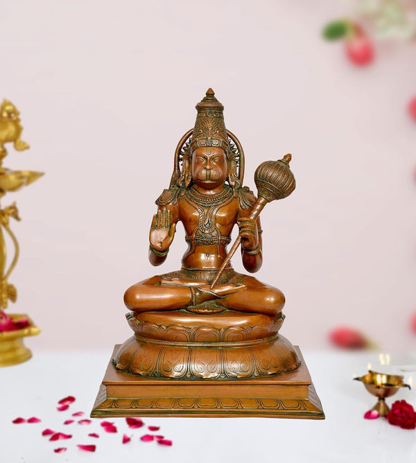 Brass Hanuman Ji Blessing Idol - Hindu Deity Statue for Home Temple (Height: 18 Inch) Mandir Setting