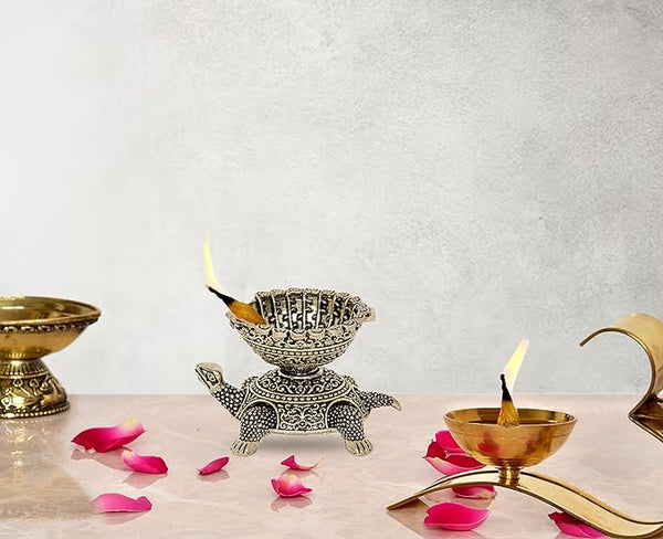 Brass Tortoise diya Oil Lamp (Height: 2 Inches) Mandir Setting