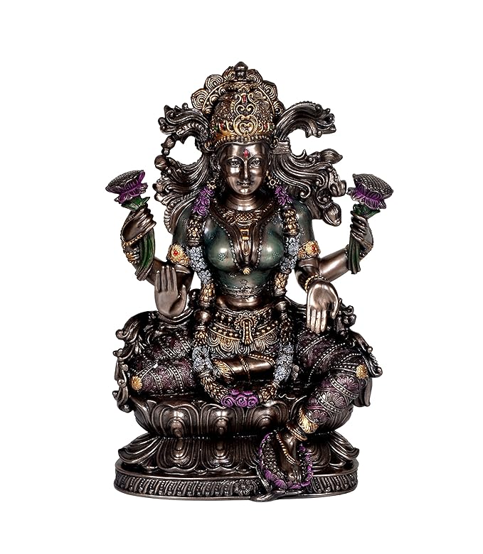 Resin Goddess Lakshmi Ji Statue Idol Decorative Showpiece Home Office Temple Multicolour Height 9 Inches Craft Detail