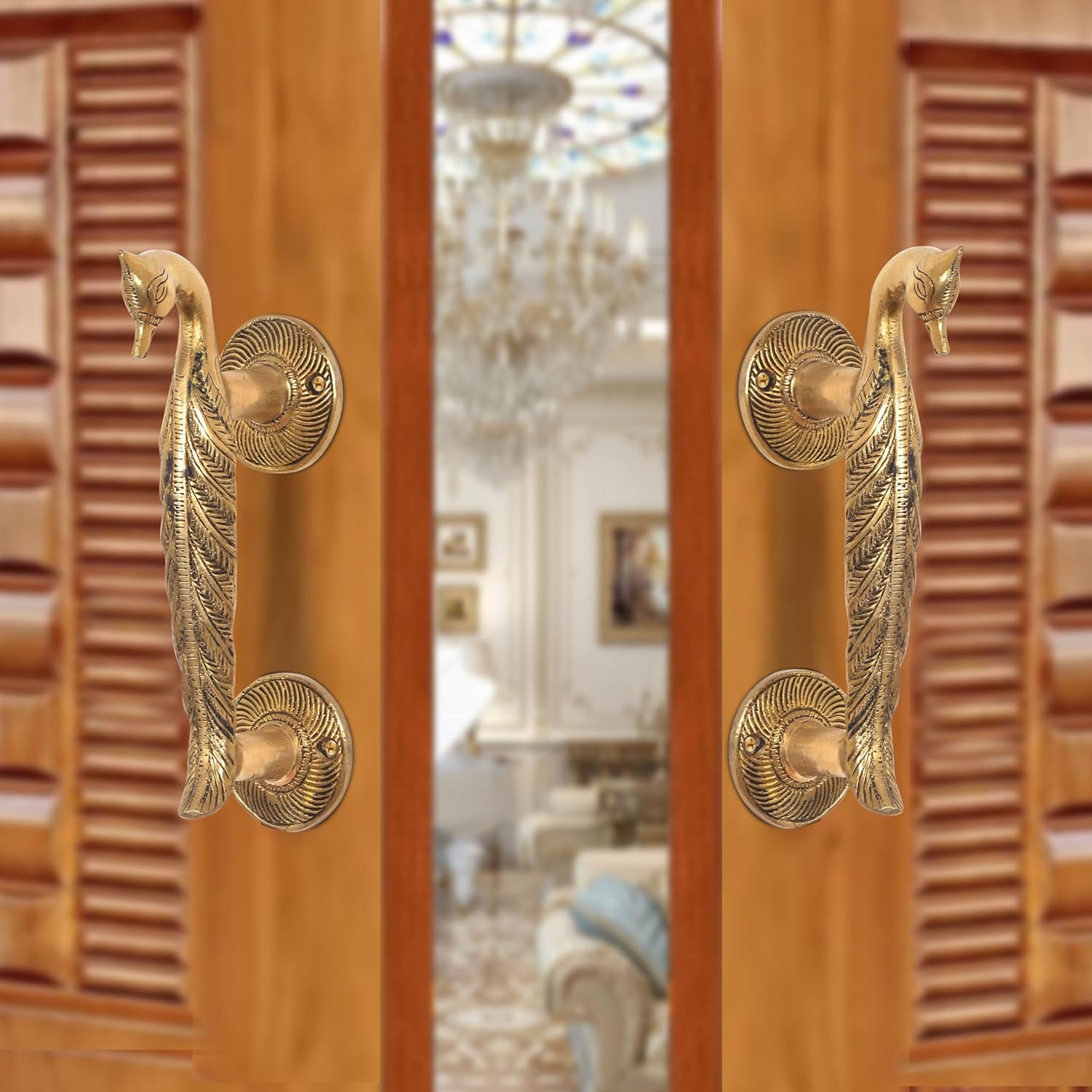 AONA Brass Peacock Design Door Handle Pair (Pack of 2)