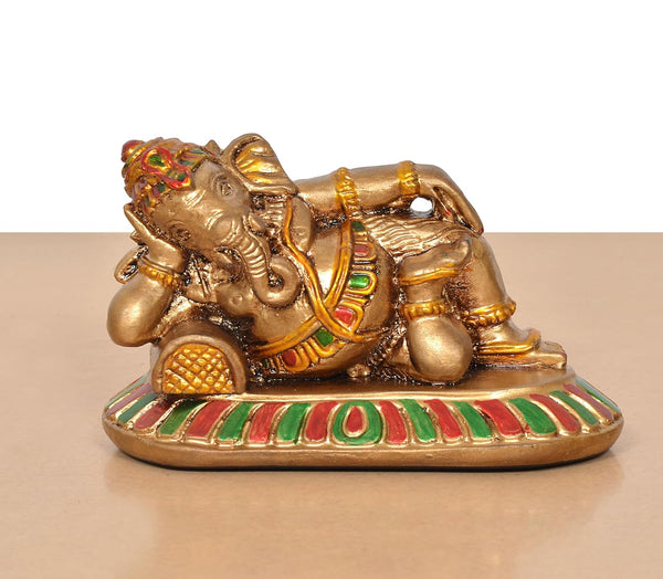 Resin Relaxing Ganesha Statue (Height 3.5 Inch) Study Setting