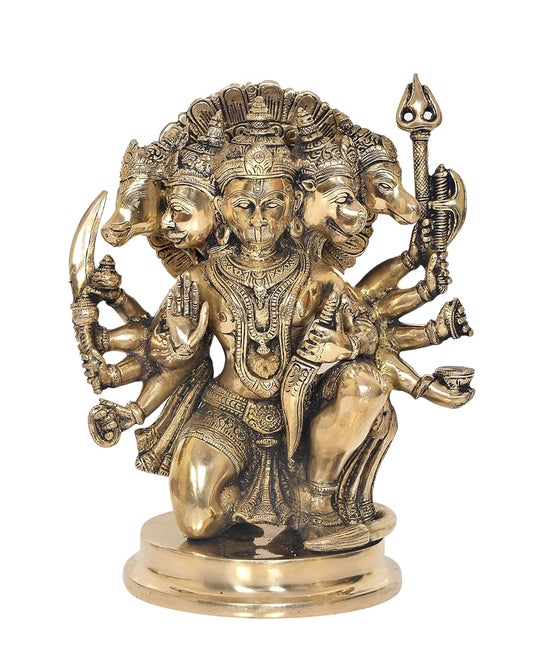 Superfine Brass Panchmukhi Hanuman Idol Figurine Hanuman ji Decorative Showpiece for Home Office Temple Mandir Pooja (Height 11 Inch)