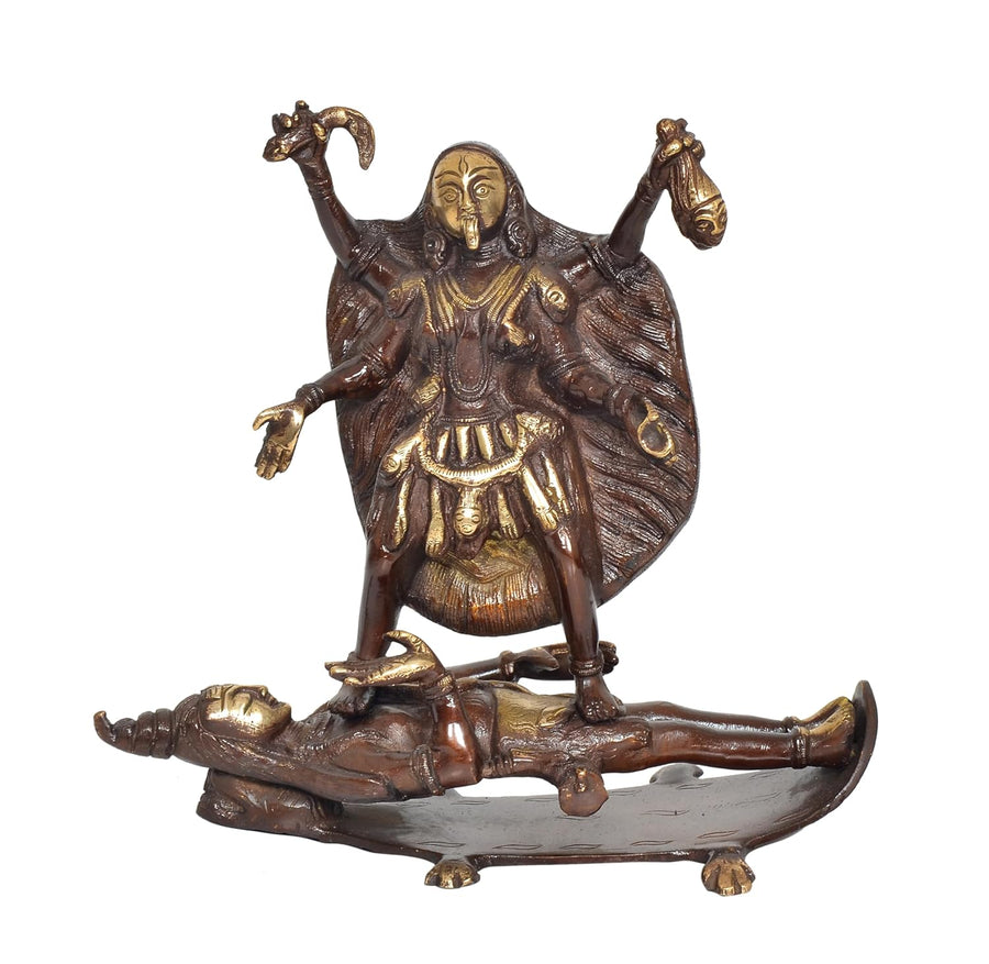 Brass Goddess Mahakali Kali MATA Idol Statues with Shivji, for Home Decor Pooja Mandir Temple (Height: 8.5 inch) Craft Detail