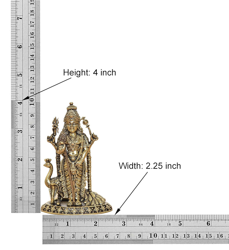Bronze Standing Lord Kartikeya with Peacock Murugan Murti (Height 4 Inch)