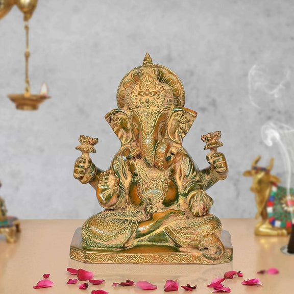 Brass Lord Ganesha Idol (Height 10 Inch)