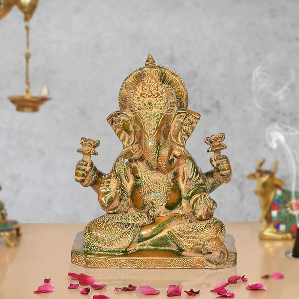 Brass Lord Ganesha Idol (Height 10 Inch) Mandir Setting