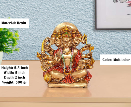 Resin Panchmukhi Hanuman Idol (Height 5.5 Inch) (Multicolor 1)