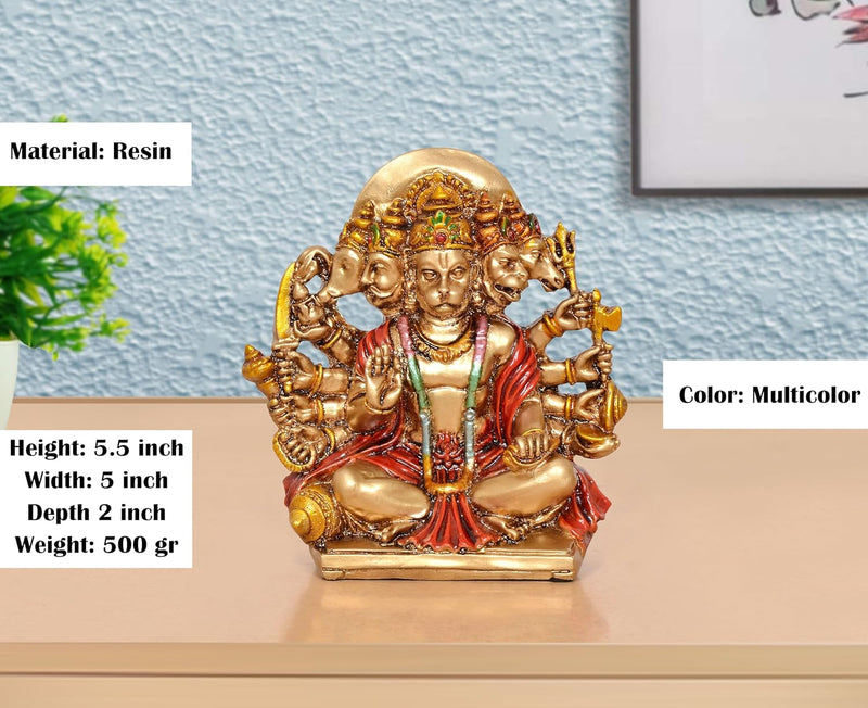 Resin Panchmukhi Hanuman Idol (Height 5.5 Inch) (Multicolor 1)