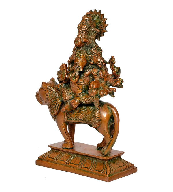 Brass Heramba Ganesha Idol - Hindu Deity Statue for Home Temple (Height: 9 Inch) Study Setting