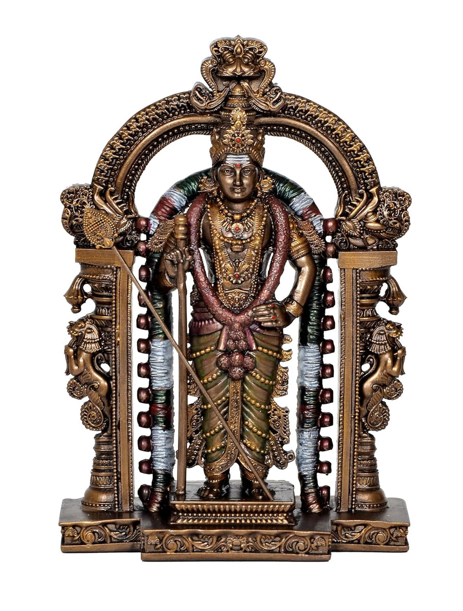Resin Lord Swami Kartikeya Ji Kartik Statue with Peacock Murugan Subramanya Murti Height 8.5 Inch Craft Detail