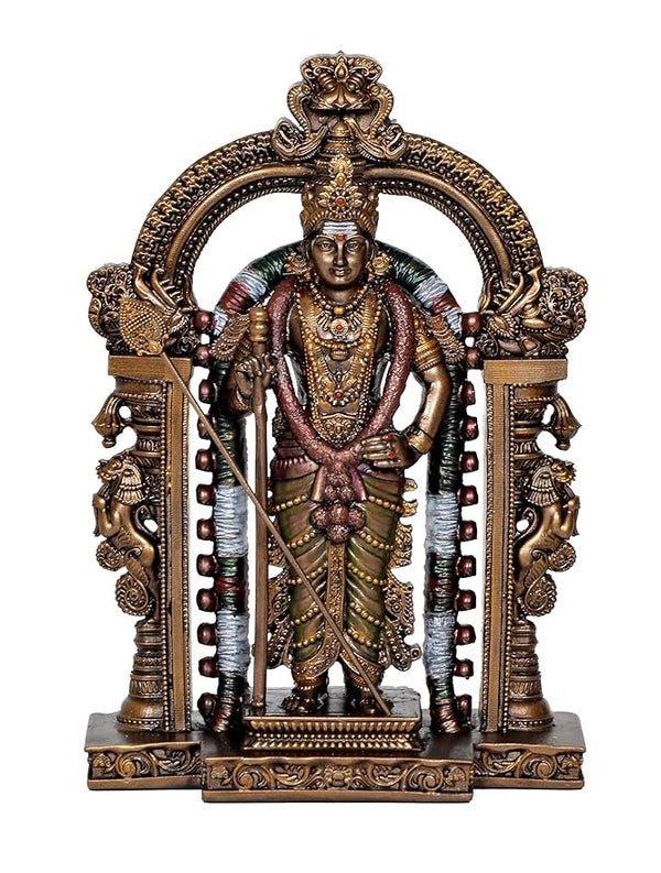Resin Lord Swami Kartikeya Ji Kartik Statue with Peacock Murugan Subramanya Murti Height 8.5 Inch Entryway Setting
