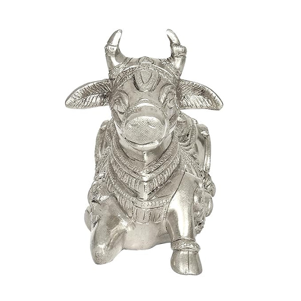 Brass Nandi Cow Statue Idol for Diwali Home Decor | Length : 8 Inches Mandir Setting