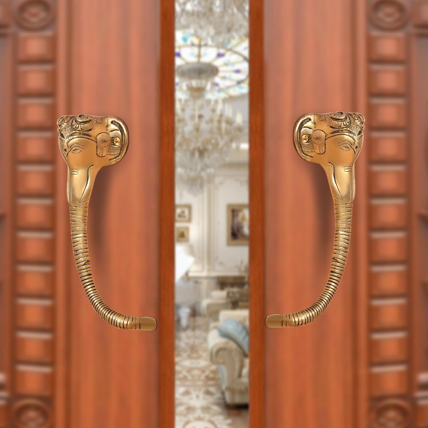 AONA Brass Ganesha Face Door Handle Pair (Pack of 2)