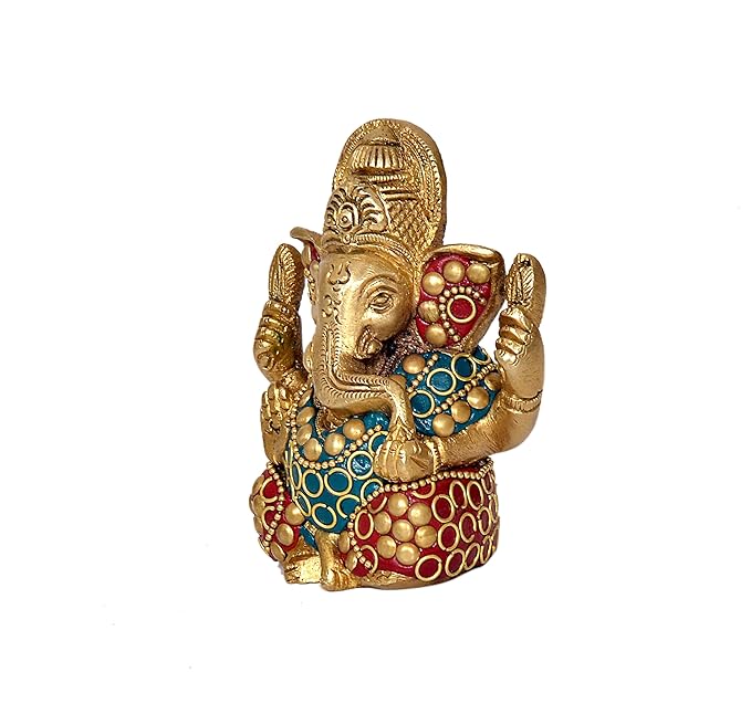 Brass Small Lord Ganesha Religious Statue (Height: 4 Inches)