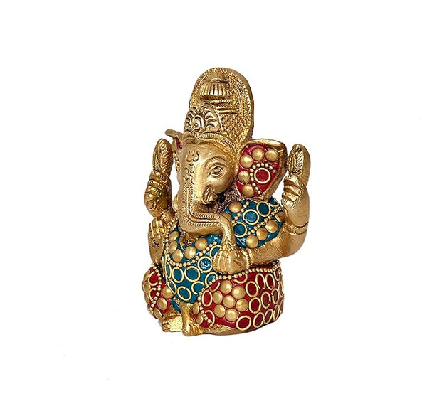 Brass Small Lord Ganesha Religious Statue (Height: 4 Inches) Study Setting