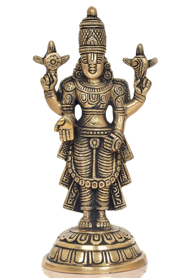Brass Lord Tirupati Bala Ji Idol Statue for Home Temple Office Figurine Showpiece (Height 7.5 Inch) Entryway Setting