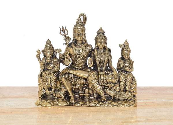 Superfine Brass Shiv Parivar with Kartikeya and Ganesha Idol (Height: 7 inch) Study Setting