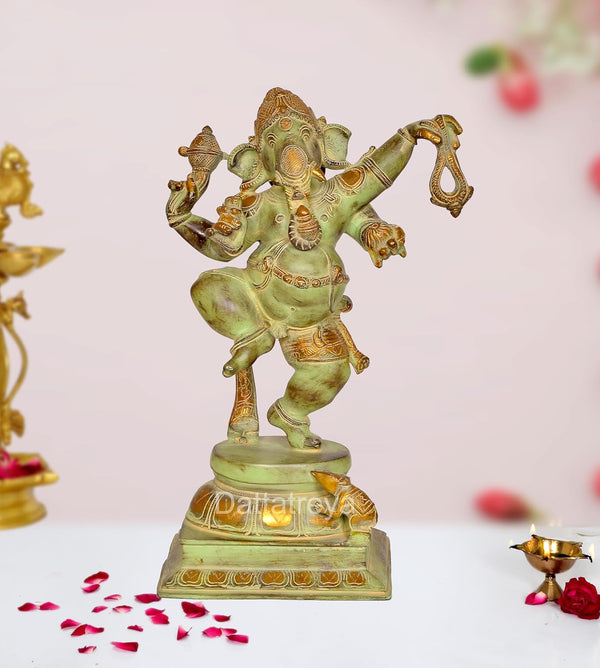 Brass Dancing Ganesha Ganesh Murti Idol Statue for Home Decor (Height 17 Inch) Mandir Setting