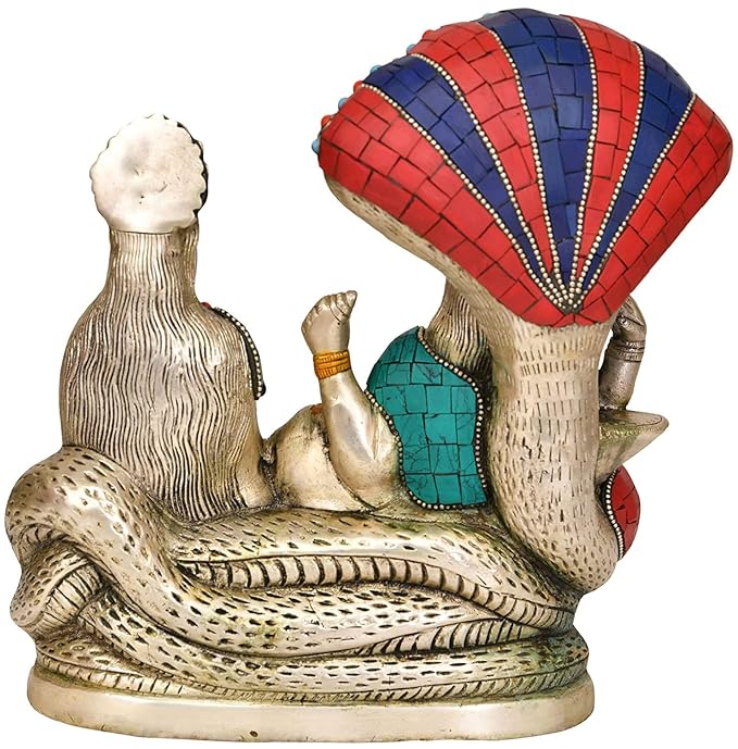 Lord Vishnu with Maa Lakshmi On Sheshnag Decorative Idol - (Brass, Height 8.7") Craft Detail