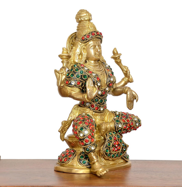 Brass Lakshmi Idol Laxmi Goddess Lakshmi Sitting Statue for The Puja Temple at Home Decor Office (Height: 8 Inch) Study Setting