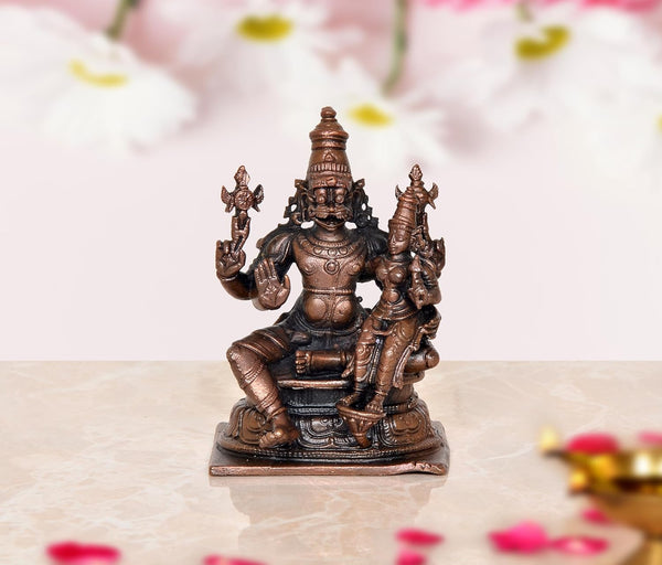 Copper God Lakshmi Narasimhar Idol (Height 4 Inch) Mandir Setting