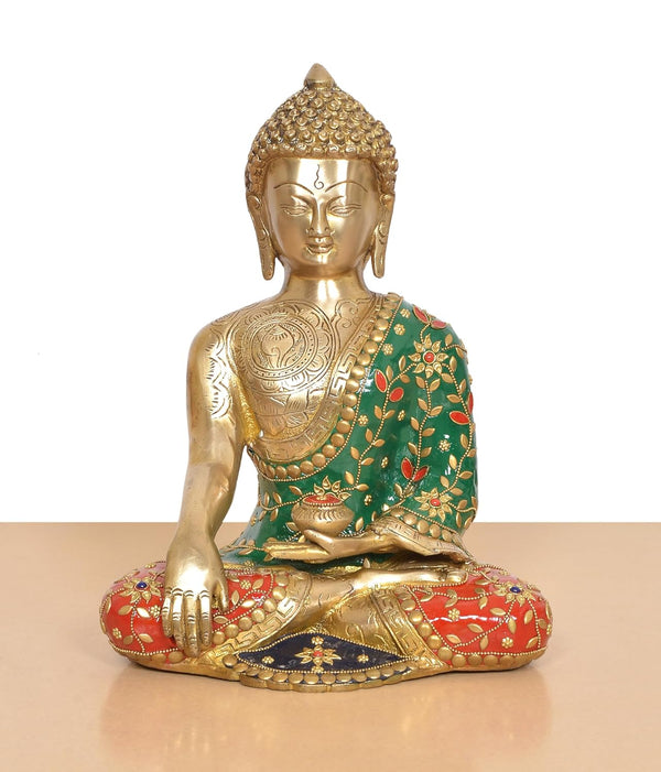 Brass Bhumisparsha Mudra Buddha Statue (Height 13 Inch) Study Setting