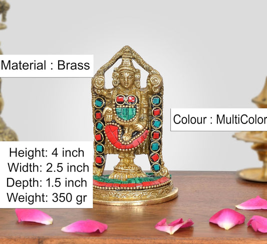 Brass Lord Tirupati Bala Ji Idol (Height :4 inch) (Multicolor 1)