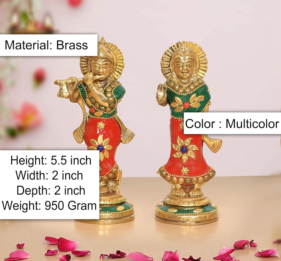 Brass Radha Krishna Idol (Height 5.5 Inch) Craft Detail