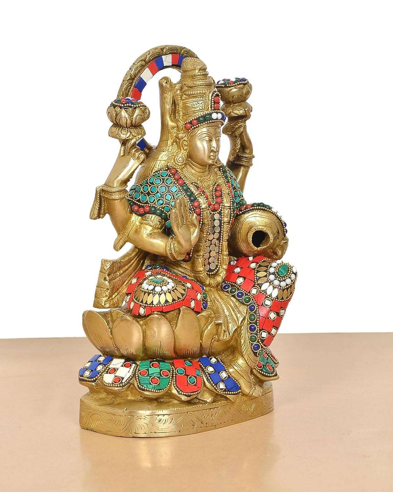 Brass Lakshmi Idol with Pot of Money (Height: 12.5 Inch)